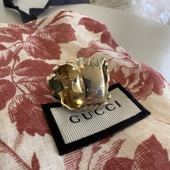 NEW Authentic Gucci Lion Head Motif Gemstone Ring In Gold & Green Sz M 7.5 US - Picture 7 of 9